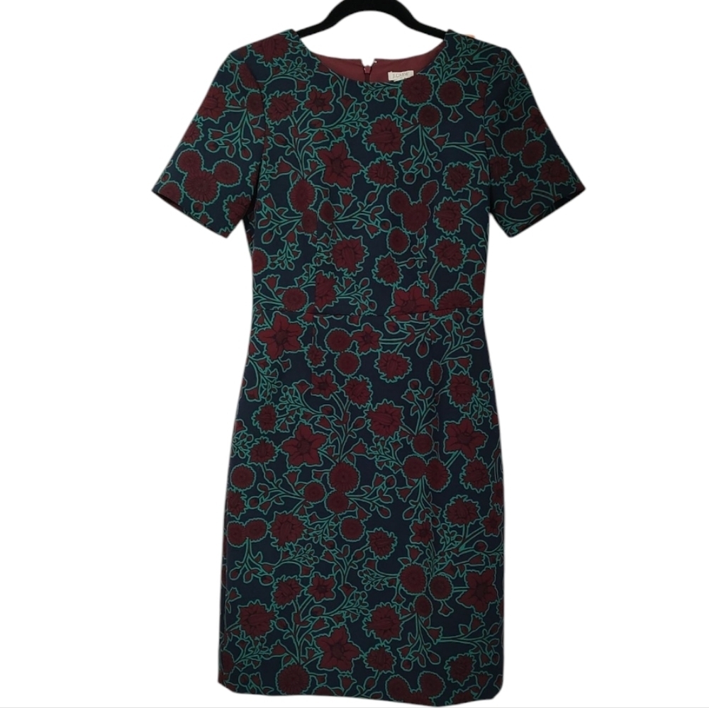 J. CREW Floral Short Sleeve Pencil Shift Dress Size 2